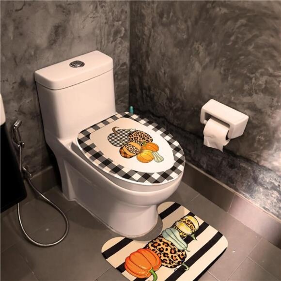 Preboun 4 Pcs Fall Pumpkin Shower Curtain Set 72" Autumn‎ Farmhouse Bathroom - Picture 7 of 8